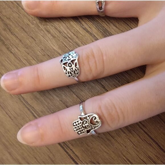 Three boho knuckle‎ Silver plated rings size 4 finger - Picture 1 of 3